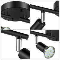 Unicozin Led 4 Light Track Lighting Kit, Black 4 Way Ceiling Spot Lighting, Flexibly Rotatable Light Head, Track Light Included 4 X Led Gu10 Bulb (4W, Daylight White 5000K, 400Lm)