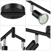 Unicozin Led 6 Light Track Lighting Kit, Black 6 Way Ceiling Spot Lighting, Flexibly Rotatable Light Head, Track Light Included 6 X Led Gu10 Bulb (4W, Warm White 2700K, 400Lm)