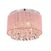 Lalula Pink Chandelier Drum Flush Mount Chandelier Crystal Ceiling Light Fixture 3 Light Bedroom Chandelier