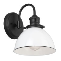 Design House 588293 Savannah Farmhouse 1-Light Indoor Dimmable Wall Light White Metal Shade For Hallway Foyer Kitchen, Matte Black