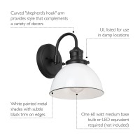 Design House 588293 Savannah Farmhouse 1-Light Indoor Dimmable Wall Light White Metal Shade For Hallway Foyer Kitchen, Matte Black