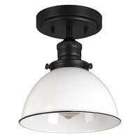 Design House 588319 Savannah Farmhouse 1-Light Indoor Semi-Flush Mount Ceiling Light Dimmable White Metal Shade For Bedroom Dining Room Kitchen, Matte Black