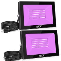 Cly 60W Led Black Lights, 2 Packs Blacklight With Plug And Switch, Ip66 Waterproof, Uv Flood Lights Glow In The Dark Party For Stage Lighting, Body Paint, Fluorescent Poster, Aquarium, Neon