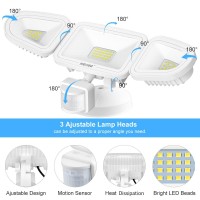 Meikee 42W Led Security Lights Motion Sensor Light Outdoor Flood Light, 3600Lm 5000K Ip65 Waterproof, 3 Adjustable Heads Motion Detector Lights For Outside Garage Yard Garden Porch Entryways