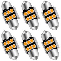 BRIGHTEST AUXLIGHT 29MM 114Festoon 6614 6641 6612F 6615 F30WHP TS14V1CP LED BULBS Amber SPECIFICATIONS LED type 6pcs 2835 SMD Chips Voltage DC 12V Power 17WPC Lumen 300LMPC Current 011001A Dimensions 114inch29mm 047inch 12mm Lifespan up to 30000 Working H