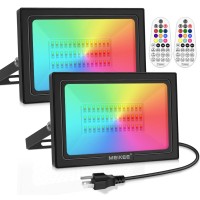 Meikee 2 Pack 600W Equivalent Rgbw Led Flood Lights, 6000Lm Color Changing Floodlight With Remote Control, Ip66 Waterproof Outdoor Indoor Wall Washer Light For Party Stage Garden Uplighting Landscape