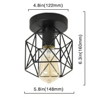 Qcyuui Industrial Ceiling Light, Semi Flush Mount Ceiling Lamp Fixture With E26 Base, Farmhouse Metal Rustic Black Cage Pendant For Porch Stairway Kitchen Lighting (2 Pack)