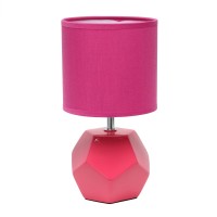 Simple Designs Lt2065-Pnk Round Prism Mini Table Lamp With Matching Fabric Shade, Pink