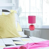 Simple Designs Lt2065-Pnk Round Prism Mini Table Lamp With Matching Fabric Shade, Pink