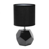 Simple Designs Lt2065-Blk Round Prism Mini Table Lamp With Matching Fabric Shade, Black