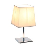 Simple Designs Lt2062-Wht Mini Chrome Table Lamp With Squared Empire Fabric Shade, White