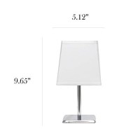 Simple Designs Lt2062-Wht Mini Chrome Table Lamp With Squared Empire Fabric Shade, White