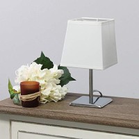 Simple Designs Lt2062-Wht Mini Chrome Table Lamp With Squared Empire Fabric Shade, White