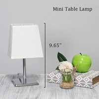 Simple Designs Lt2062-Wht Mini Chrome Table Lamp With Squared Empire Fabric Shade, White