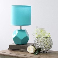 Simple Designs Lt2065-Blu Round Prism Mini Table Lamp With Matching Fabric Shade, Blue