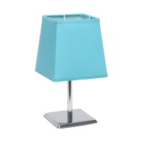 Simple Designs Lt2062-Blu Mini Chrome Squared Empire Fabric Shade Table Lamp, Blue