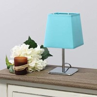 Simple Designs Lt2062-Blu Mini Chrome Squared Empire Fabric Shade Table Lamp, Blue