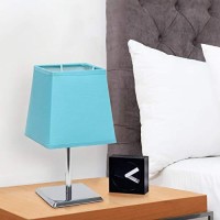 Simple Designs Lt2062-Blu Mini Chrome Squared Empire Fabric Shade Table Lamp, Blue