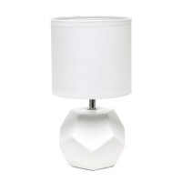 Simple Designs Lt2065-Wht Round Prism Mini Table Lamp With Matching Fabric Shade, White