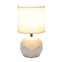 Simple Designs Lt2065-Wht Round Prism Mini Table Lamp With Matching Fabric Shade, White