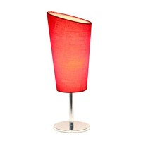 Simple Designs Lt2061-Red Mini Chrome Angled Fabric Shade Table Lamp, Red