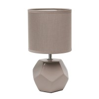 Simple Designs Lt2065-Gry Round Prism Mini Table Lamp With Matching Fabric Shade, Gray