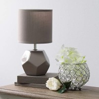 Simple Designs Lt2065-Gry Round Prism Mini Table Lamp With Matching Fabric Shade, Gray