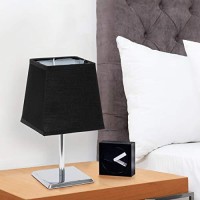 Simple Designs Lt2062-Blk Mini Chrome Table Lamp With Squared Empire Fabric Shade, Black