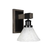 Tacoma 1 Light Wall Sconce In Matte Black & Painted Distressed Wood-Look Metal With 7 Italian Ice Glass