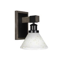 Tacoma 1 Light Wall Sconce In Matte Black & Painted Distressed Wood-Look Metal With 7 Gold Ice Glass