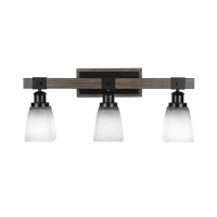 Tacoma 3 Light Bath Bar In Matte Black & Painted Distressed Wood-Look Metal With 4.5 White Muslin Glass