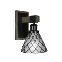 Tacoma 1 Light Wall Sconce In Matte Black & Painted Distressed Wood-Look Metal With 7 Diamond Ice Art Glass