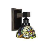 Tacoma 1 Light Wall Sconce In Matte Black & Painted Distressed Wood-Look Metal With 7 Earth Star Art Glass