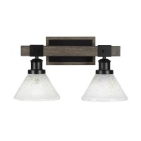 Tacoma 2 Light Bath Bar In Matte Black & Painted Distressed Wood-Look Metal With 7 Gold Ice Glass