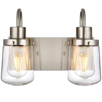 Yaohong Modern Bathroom Vanity Light 4Lights Lamp In Satin Nickel Farmhouse Wall Light Fixture With Clear Glass Shades Indoor W