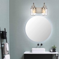 Yaohong Modern Bathroom Vanity Light 4Lights Lamp In Satin Nickel Farmhouse Wall Light Fixture With Clear Glass Shades Indoor W