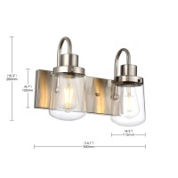 Yaohong Modern Bathroom Vanity Light 4Lights Lamp In Satin Nickel Farmhouse Wall Light Fixture With Clear Glass Shades Indoor W