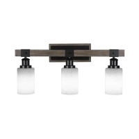 Tacoma 3 Light Bath Bar In Matte Black & Painted Distressed Wood-Look Metal With 4 White Muslin Glass