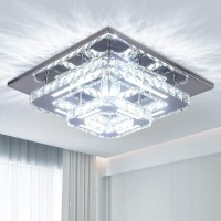 Cxgleaming Modern Led Chandelier Crystal Ceiling Light Fixture Square Mini Pendant Lamp Flush Mount Ceiling Light For Bedroom Ha