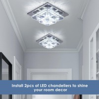 Cxgleaming Modern Led Chandelier Crystal Ceiling Light Fixture Square Mini Pendant Lamp Flush Mount Ceiling Light For Bedroom Ha