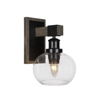 Tacoma 1 Light Wall Sconce In Matte Black Painted Distressed Woodlook Metal With 7 Clear Bubble Glass