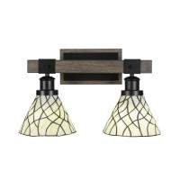 Tacoma 2 Light Bath Bar In Matte Black & Painted Distressed Wood-Look Metal With 7 Sandhill Art Glass