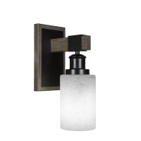 Tacoma 1 Light Wall Sconce In Matte Black & Painted Distressed Wood-Look Metal With 4 White Muslin Glass