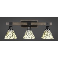 Tacoma 3 Light Bath Bar In Matte Black & Painted Distressed Wood-Look Metal With 7 Sandhill Art Glass