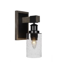 Tacoma 1 Light Wall Sconce In Matte Black & Painted Distressed Wood-Look Metal With 4 Clear Bubble Glass