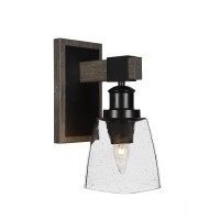 Tacoma 1 Light Wall Sconce In Matte Black Painted Distressed Woodlook Metal With 45 Clear Bubble Glass