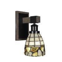 Tacoma 1 Light Wall Sconce In Matte Black Painted Distressed Woodlook Metal With 7 Cobblestone Art Glass