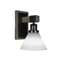 Tacoma 1 Light Wall Sconce In Matte Black Painted Distressed Woodlook Metal With 7 White Muslin Glass