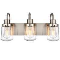 Yaohong 3-Lights Bathroom Vanity Farmhouse Wall Light Fixture In Satin Nickel With Clear Glass Shades Wall Mount Light Sconces For Bedroom Hallway Kitchen Stairs