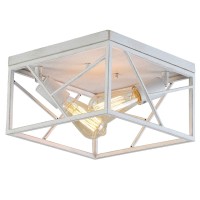 Modern Farmhouse Flush Mount Light Fixture Two-Light Rustic Metal Square Semi Flush Mount Ceiling Light For Hallway Bedroom Kitchen Entryway Dining Room, White With Gold